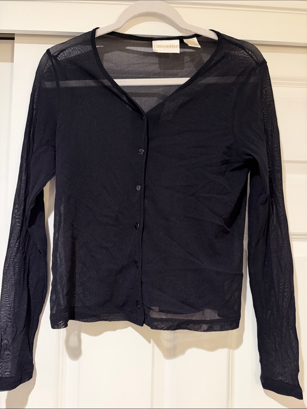 Christie & Jill Sheer Mesh Button-Front Cardigan, Sz M